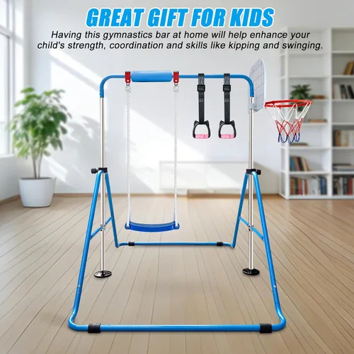 Vista 9 de Triclicks Barra de gimnasia plegable para niños, altura ajustable, barra de entrenamiento junior, barra de entrenamiento horizontal expandible
