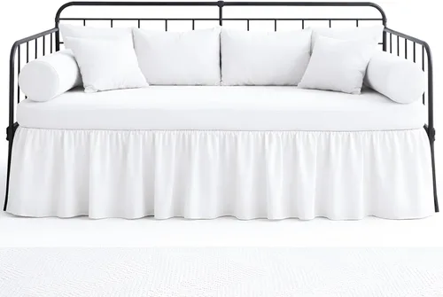 Vista 9 de Falda de cama con volantes con esquinas divididas para camas de día, cobertura de tres lados, fácil ajuste, fabricada con microfibra cepillada
