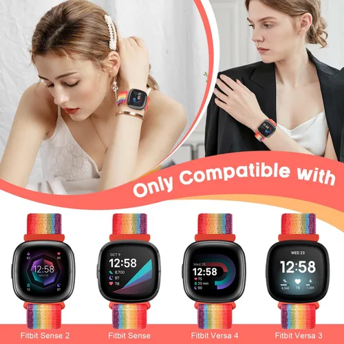 Vista 3 de Correa deportiva compatible con Fitbit Versa 4, Sense 2, Versa 3, Sense para mujeres y hombres, correa de repuesto ajustable y transpirable