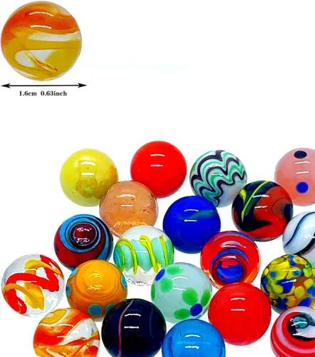 Vista 3 de 20 Canicas Vintage a granel para niños de 4-8-12 años, aficionado para juego de pista de canicas, juguete de canicas pequeño (16mm) (20 piezas)