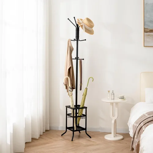 Vista 7 de Yoobure Perchero Independiente - Árbol de Abrigos con Soporte para Paraguas, Perchero de Metal con 12 Ganchos, Soporte Moderno para Colgar Abrigos