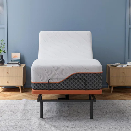 Vista 9 de ESHINE Marco de cama ajustable + colchón híbrido de 14 pulgadas, soporte lumbar, inclinación de almohada para la cabeza, control de aplicación