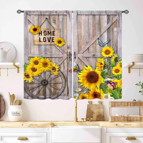 Vista 37 de Cortinas infantiles de abejas, cortinas de campo de primavera de acuarela de girasoles florales de nido de abeja, adorables abejas, cortinas