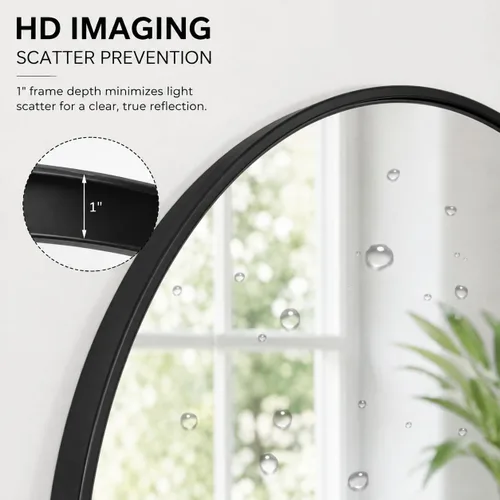 Vista 5 de Espejo ovalado pivote de 19.7 x 27.55 pulgadas, espejos de pared inclinables de metal negro para baño, tocador de sala de estar, marco ajustable