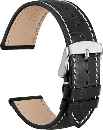 Vista 14 de WOCCI - Correas para reloj de cuero italiano, grano de cocodrilo en relieve, elige color y ancho 14 mm 18 mm 19 mm 20 mm 21 mm 22 mm, Negro