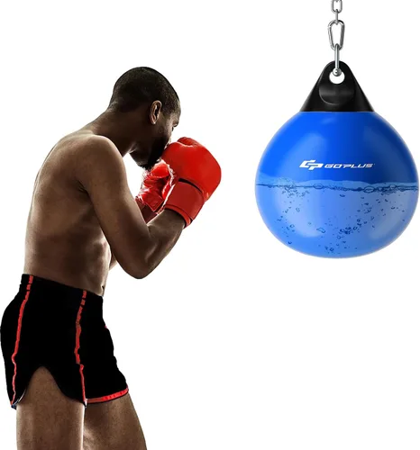 Vista 10 de Goplus Bolsa de Agua Aqua, Bolsa de Boxeo Pesada de 180 Libras de 21 Pulgadas / 110 Libras de 18 Pulgadas con Cadena Metálica Ajustable, Manguera