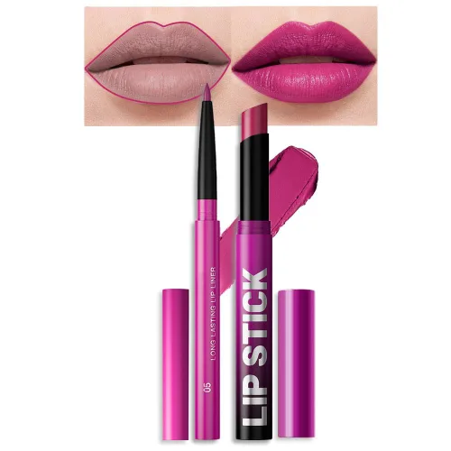Vista 15 de AMY'S DIARY Juego de 2 lápices labiales y delineadores de labios rosa y morado, kit de delineador de labios y lápiz labial para mujeres, lápiz