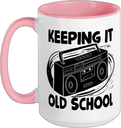 Vista 6 de Keeping It Old School 80s 90s Retro Cassette Radio Taza de cerámica, color negro y blanco