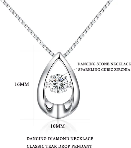 Vista 4 de Han han 18K White Gold Plated 925 Sterling Silver Tear Drop Pendant Necklace for Women with CZ Diamond, 5A+ Cubic Zirconia Necklace for Women