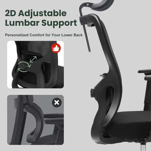 Vista 8 de Silla de oficina de respaldo alto con soporte lumbar, silla de escritorio Negro