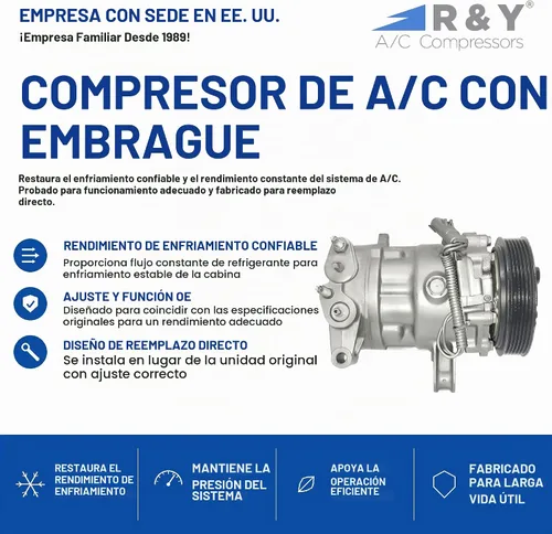 Vista 2 de Compresor de aire acondicionado automotriz RYC y embrague de A/C FG576