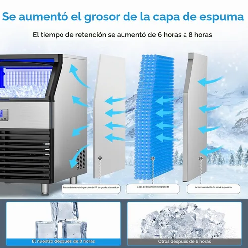 Vista 3 de Mojgar Máquina de hielo comercial, 450 lb/24H, contenedor de almacenamiento