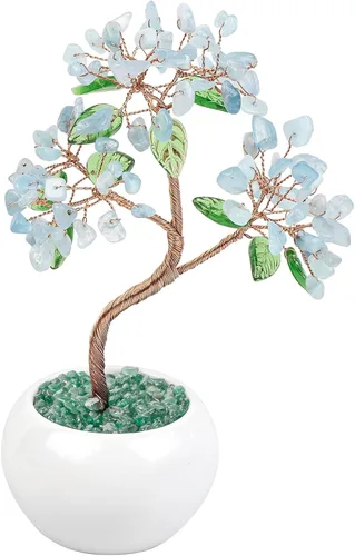 Vista 2 de Amogeeli Árbol de dinero de cristal curativo con maceta de cerámica, árbol de la suerte bonsái de piedra para decoración del hogar Fengshui