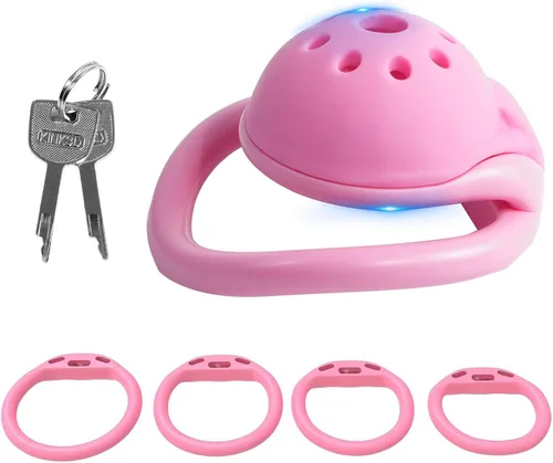 Vista 8 de Jaula de castidad Sissy para hombres, dispositivo de castidad con bloqueo invisible y 4 mosquetones de diferentes tamaños, juguetes sexuales SM