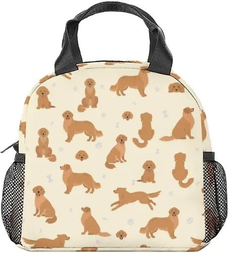 Vista 10 de Golden Retriever - Bolsa de almuerzo para niñas y niños, pequeñas bolsas de almuerzo aisladas, bonita lonchera reutilizable para niños, bolsas