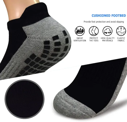 Vista 4 de ELUTONG Calcetines antideslizantes para hombre, 3 pares de azulejos de madera, con agarre pegajoso, para yoga, pilates, entrenamiento, hospital