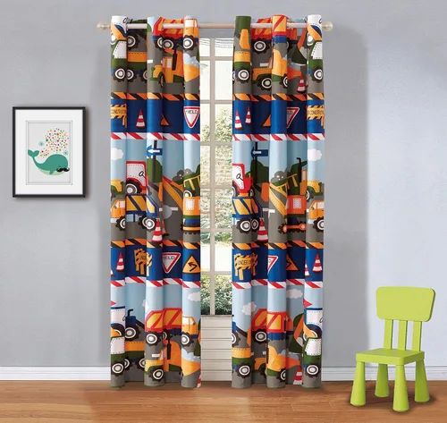 Vista 4 de MK Home Juego de 2 paneles de cortinas con ojales para niños (dinosaurio azul)