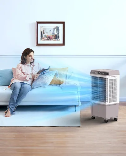 Vista 7 de Enfriador de aire portátil con tanque de agua de 5.3 galones, enfriador de aire evaporativo de 1800 CFM con 4 cajas de hielo, oscilación de 120°