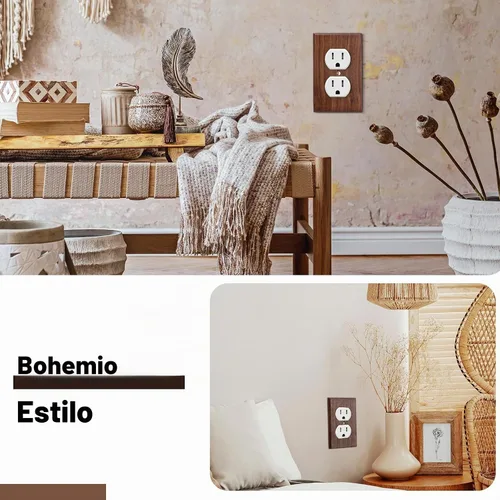 Vista 5 de Pinkunn 10 piezas de placas de interruptor de luz de madera maciza, cubiertas de tomacorriente de madera de bambú, placa decorativa de pared