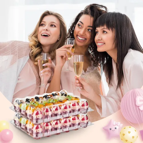 Vista 7 de Hlukana (Paquete de 24 x 15 juegos) Mini recipientes para cupcakes con 375 forros para cupcakes, soporte de plástico para cupcakes, mini cajas
