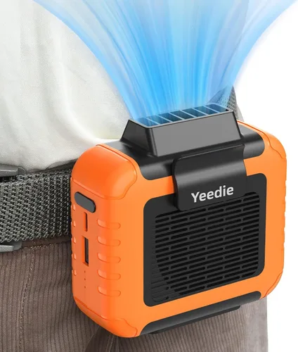 Vista 8 de Mini ventilador de cintura portátil recargable con tiempo de trabajo de 23 horas, flujo de aire fuerte de 6200 RPM, 3 niveles de velocidad