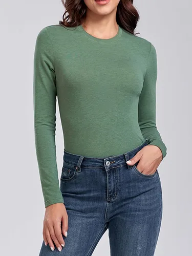 Vista 3 de Camisetas de manga larga para mujer, cuello redondo, ajustadas, sexy, básica, para salir, Dupes Y2K