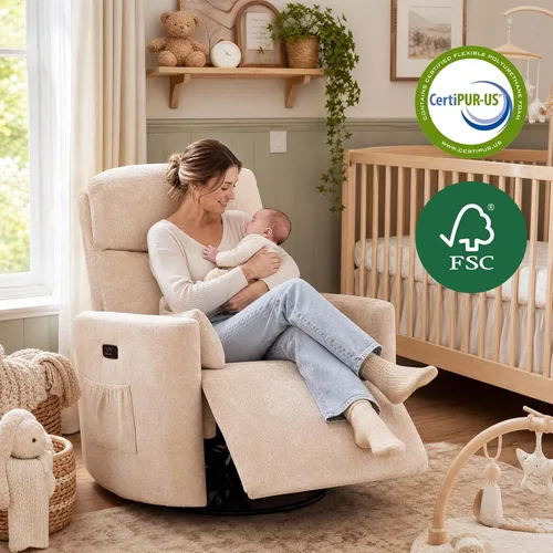 Vista 8 de Sillón reclinable eléctrico de gran tamaño con masaje y calor, sillón reclinable giratorio con reposacabezas ajustable, silla reclinable planeadora
