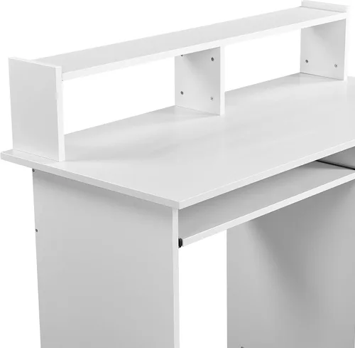 Vista 4 de Yaheetech Morden - Escritorio con bandeja para teclado, escritorio para computadora de oficina en casa, escritorio de madera para computadora