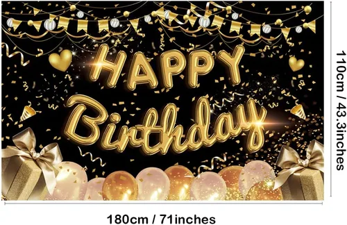 Vista 3 de Cartel de fondo de feliz cumpleaños extra grande de tela negro dorado cartel cartel fondo de cabina de fotos para hombres mujeres cumpleaños