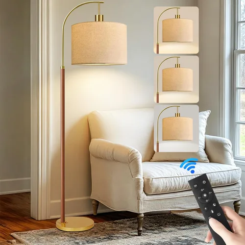 Vista 9 de ZECOXOL Lámpara de pie de arco para sala de estar, lámpara de pie moderna con control remoto, lámparas de pie de cristal regulables, lámpara de pie
