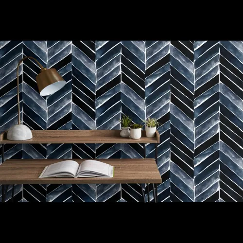 Vista 9 de Spoonflower Papel pintado de grado comercial Swatch - Papel pintado Chevron Indigo Blue Herringbone Papel pintado tradicional Sample 12" x 24