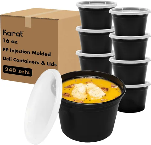 Vista 10 de Karat [8oz - 240 ct PP negro moldeado por inyección redondo recipientes de delicatessen con tapas (FP-IMDC8-PPB)