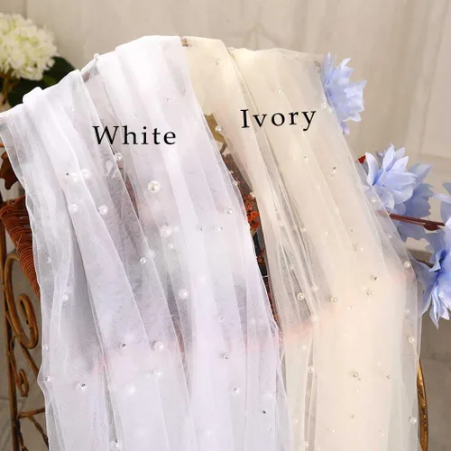 Vista 8 de Velos de novia con perlas y flores, catedral, velo de novia, 118 pulgadas, velos para novias, 1 nivel, longitud de los dedos, peine para el cabello