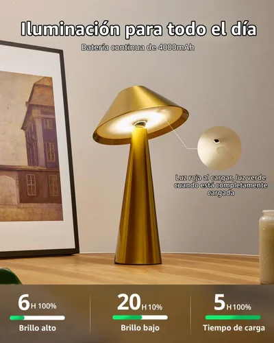 Vista 3 de Bojim Lámpara de mesa inalámbrica recargable, luces LED de mesa inalámbricas, funciona con pilas, táctil para 3 colores regulables, impermeable IP54
