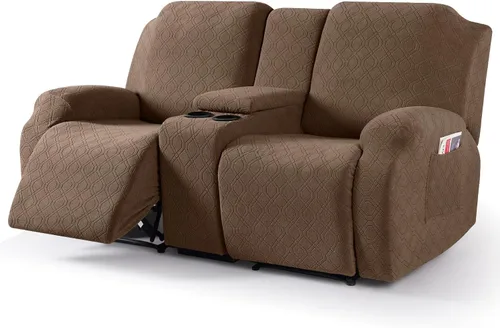 Vista 8 de VANSOFY Funda de sofá reclinable con consola central, funda elástica para sofá reclinable de 2 asientos, funda de sofá reclinable de jacquard