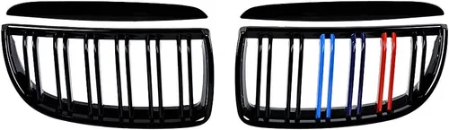 Vista 6 de Par de rejillas de riñón delanteras negras brillantes, radiador de color M compatible con BMW E90 E91 323i 325i 328i 335i 328i 335i Pre-LCI 2005-2008