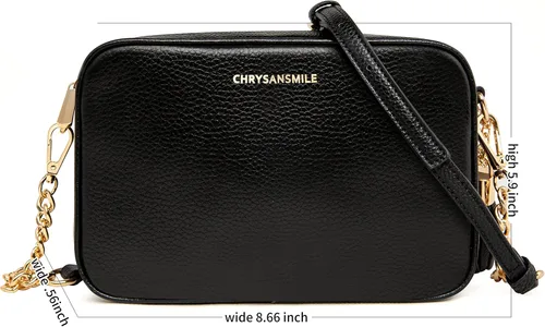 Vista 3 de Chrysansmile Bolso cruzado de cuero genuino para mujer, bolso cruzado con cremallera para exteriores, bolso cruzado de hombro