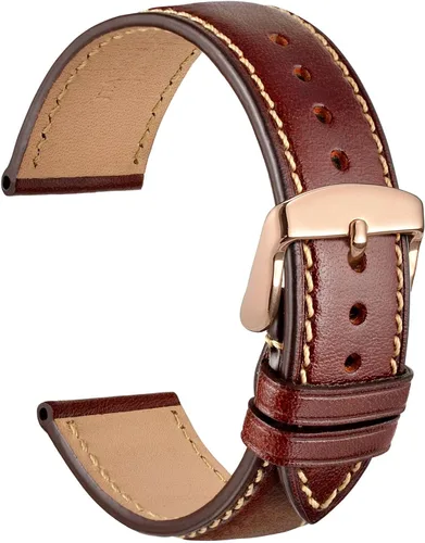 Vista 15 de WOCCI Correa de reloj de lujo de 0.709 in, correa de cuero italiano con hebilla dorada (negro)
