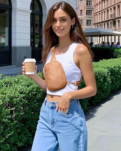 Vista 107 de Telena Riñonera pequeña para mujer, de cuero, cangureras, bolsa de pecho para mujer