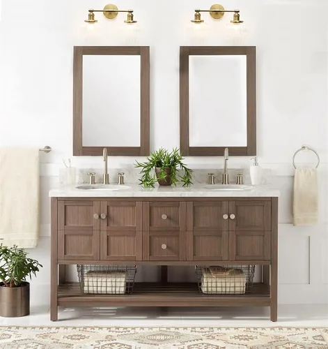 Vista 5 de 2 luces de pared industriales de vidrio, lámpara de pared de latón antiguo con pantalla de globo rayado transparente para tocador de baño