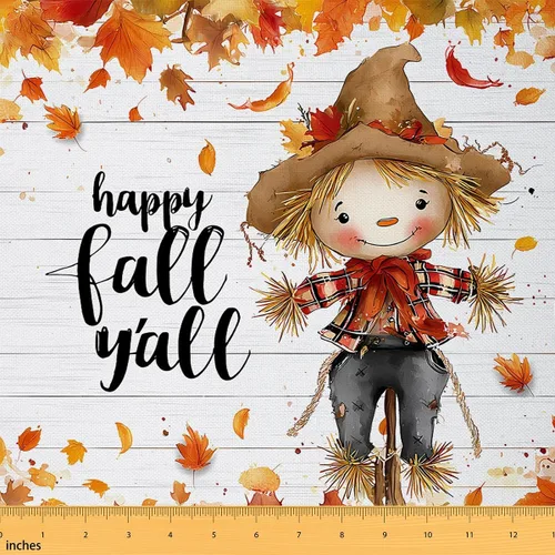 Vista 13 de The Yard - Tela con texto en inglés «Hello Fall», 36 pulgadas de largo x 59 pulgadas de ancho, hojas de árbol de calabaza otoñal, tela de tapicería