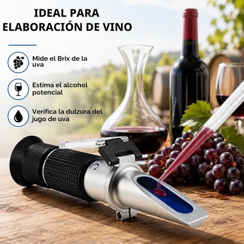 Vista 2 de Refractómetro Brix con ATC, gravedad específica de doble escala de 0-40% Brix y 0-25% vol de alcohol para hidrómetro de elaboración de cerveza