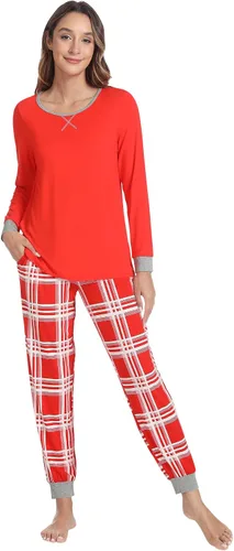 Vista 11 de NACHILA Women's Pajamas Set-Viscose Made from Bamboo, Long Sleeve Sleepwear Top with Pants Comfy Pajama Soft 2 Piece Pjs B-aqua Green
