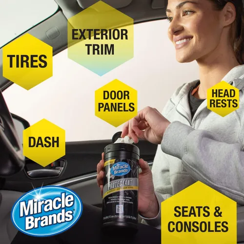 Vista 4 de Miracle Brands Toallitas protectoras automáticas, 30 unidades, limpia y protege superficies automáticas, incluyendo cuero acabado, plástico, vinilo