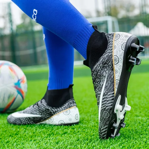 Vista 6 de Zapatos de fútbol para niños con tacos de fútbol para jóvenes, botas altas para entrenamiento al aire libre