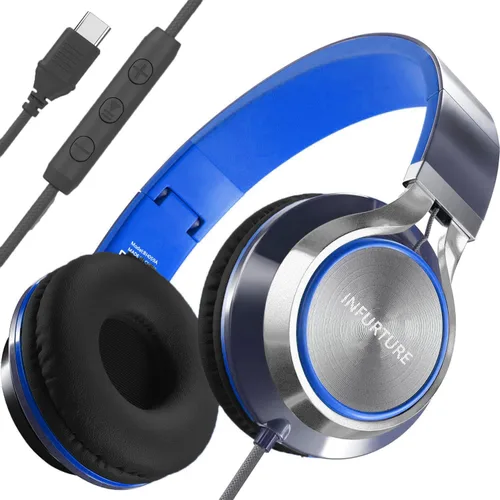 Vista 16 de INFURTURE - Auriculares USB C con micrófono, control de volumen, cable sin enredos, auriculares tipo C con cable, plegables y ligeros para iPhone