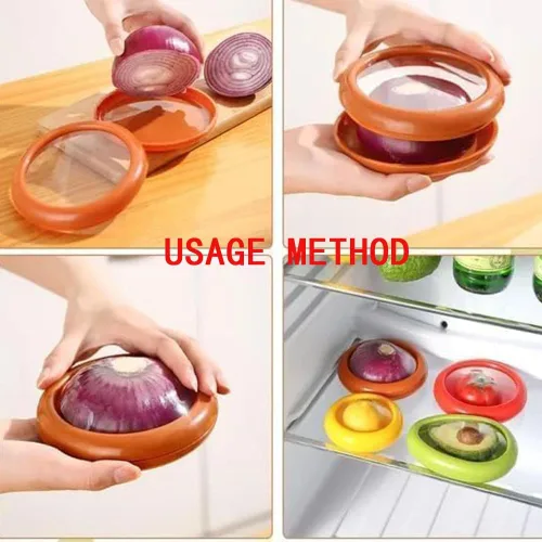 Vista 2 de Juego de 4 recipientes de almacenamiento de frutas y verduras ABS para refrigerador, contenedor de almacenamiento de cebolla, aguacate, protector