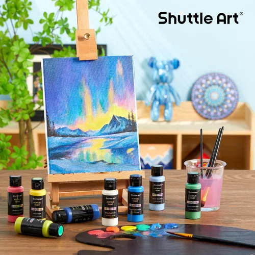 Vista 2 de Conjunto de pintura acrílica de cambio de color Shuttle Art, 16 colores camaleón en botellas (60ml/2oz), pintura acrílica no tóxica para artistas