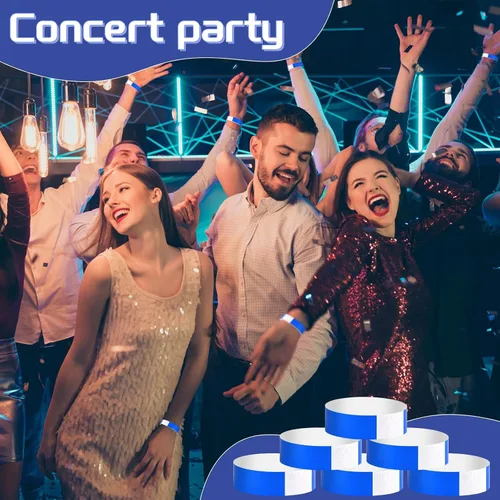 Vista 5 de 500 pulseras de papel azul para eventos, impermeables, de neón, pulseras adhesivas de identificación de conciertos, bandas de mano para eventos