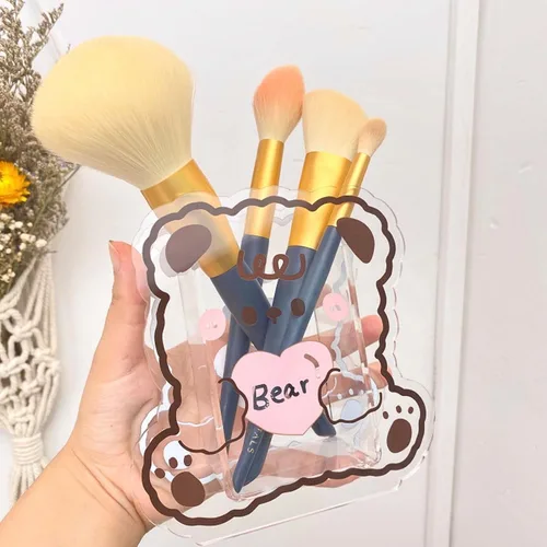 Vista 4 de Soporte acrílico Kawaii para bolígrafo, lindo soporte de escritorio de dibujos animados Kawaii organizador de brochas de maquillaje adecuado